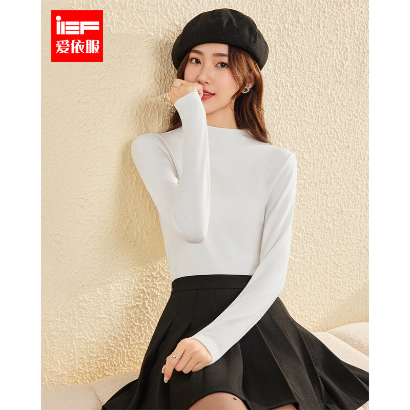 IEF/Aiyifu 2025 new autumn and winter Korean style thin velvet half turtleneck solid color knitted sweater with bottoming shirt for women