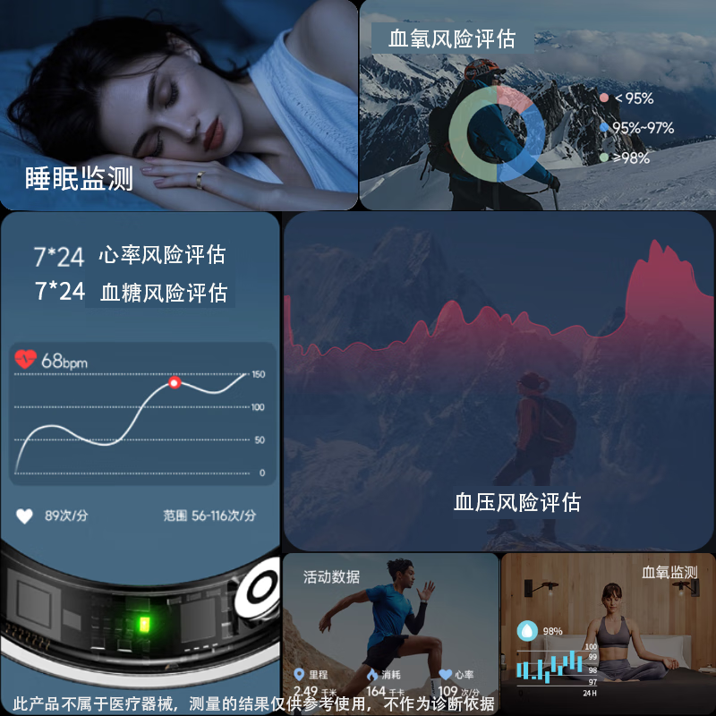 NUIBC Smart Ring Blood Sugar Blood Pressure Blood Lipid Uric Acid Heart Rate Blood Oxygen Sleep Monitoring Health Risk Assessment Ring Smart Ring Holiday Gift Elder Men and Women Ring Gold PRO Blood Sugar Blood Pressure Blood Lipid Uric Acid Upgraded Model No. 11 Finger Circumference/Circumference 68mm