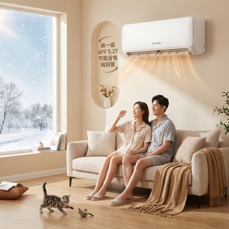 CHIGO's new product is on the market. The air conditioner is 1.5 HP larger. The new level of energy efficiency. Home inverter heating and cooling air conditioner hanging Jinghong series. Trade-in KFR-35GW/HBP269+A1G