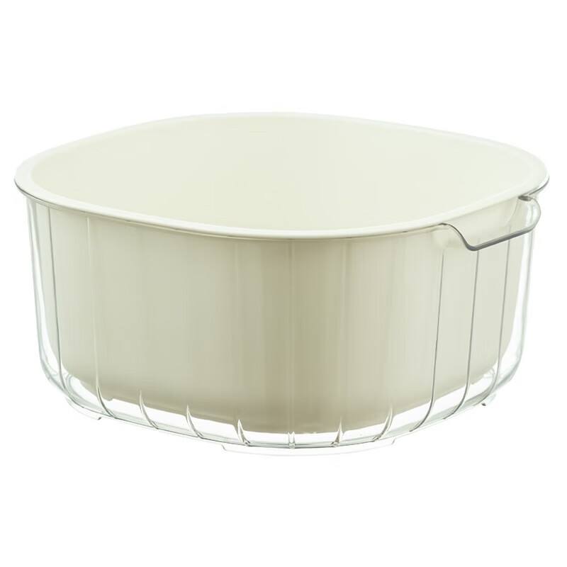 Sungsa vegetable sink drain basket kitchen double-layer vegetable basket storage basket filter water washing fruit artifact washing basin early summer white (2-piece basin sieve medium size)