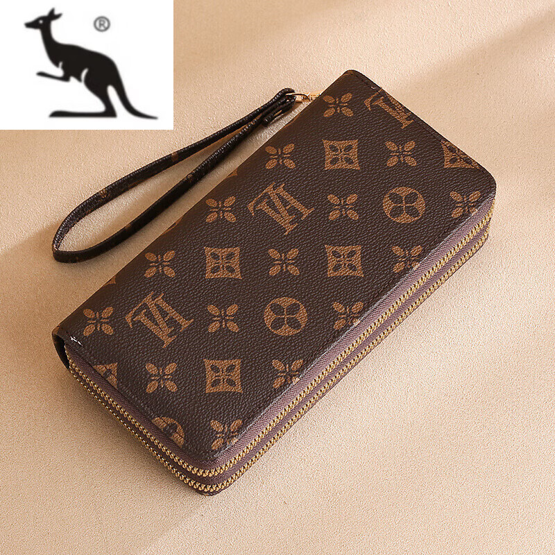 Kuqi Kangaroo (KUQIDAISHU) High-end Women's Wallet Long Style Girls New Year's Eve Fashion Double-layer Zipper Large Capacity Wallet Wallet Women's SLW-502 Coffee