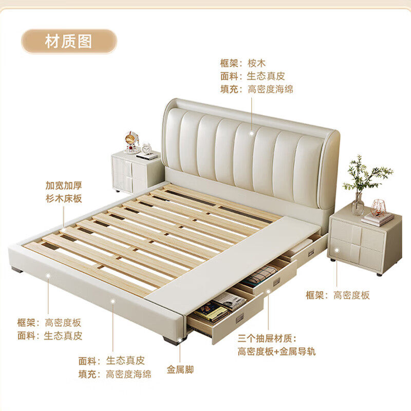Songxian leather bed double bed 1.5*2 meters master bedroom large bed modern simple leather bed household high box storage bed 988-11