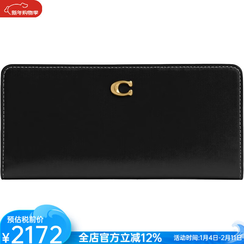 COACH Women's Wallet Clutch Camellia Music Bag Birthday Gift 2025 New Women's Bag Luxury Fashion Black One Size