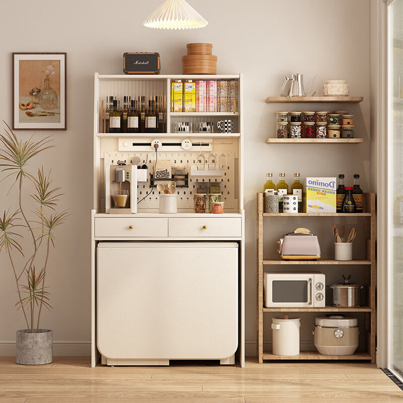 Pupan solid wood slate folding dining table and sideboard integrated household simple small apartment with retractable dining table wall living room cabinet 10.87m solid wood high cabinet + 1.2m solid wood folding