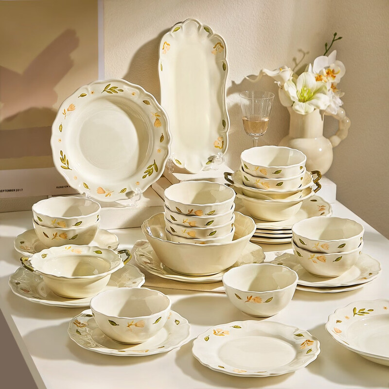 Ink cream dish set for home new high-looking underglaze color tableware for moving into a new home ceramic dishes and bowls 36 pieces