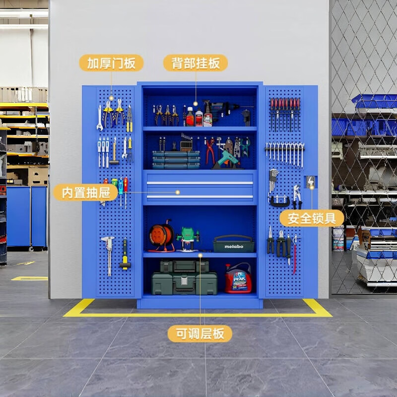 Double-section heavy-duty tool cabinet hardware parts storage factory workshop drawer tool box iron storage cabinet garage frameless mesh three drawers/all blue