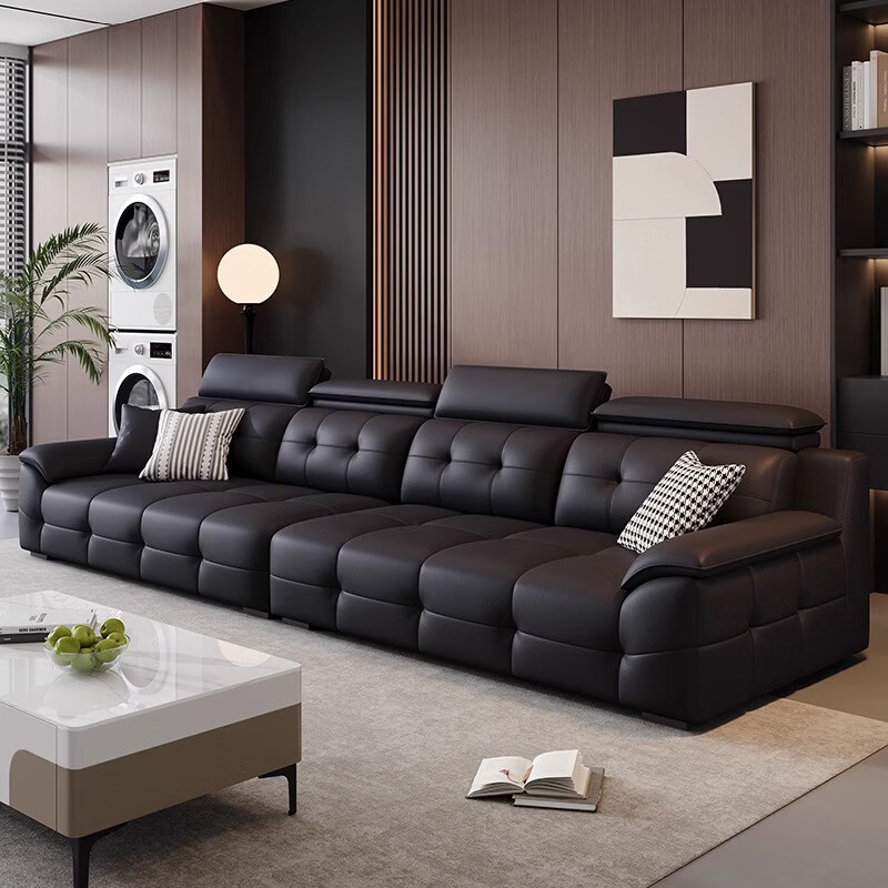 Munichuan Italian minimalist Lawrence leather sofa living room adjustable black light luxury straight sofa 2.4 meters