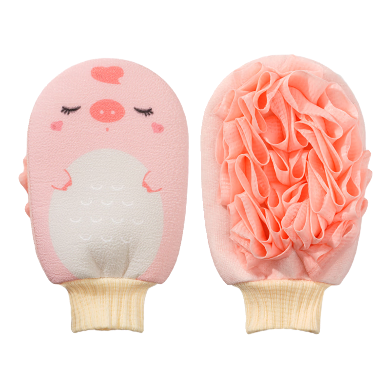 Shantou Lincun rub bath and mud bath for women, special rub bath and bath artifact bath for household thickening bath flowers 2-in-1 2-pack piggy series, random color or note _ rub bath_bath_2-in-1