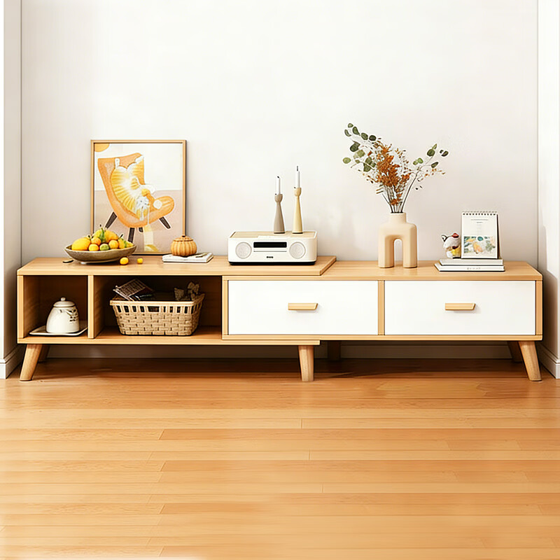 Shanshan wood art TV cabinet floor-standing modern simple retractable cabinet home living room coffee table combination small apartment storage cabinet 1
