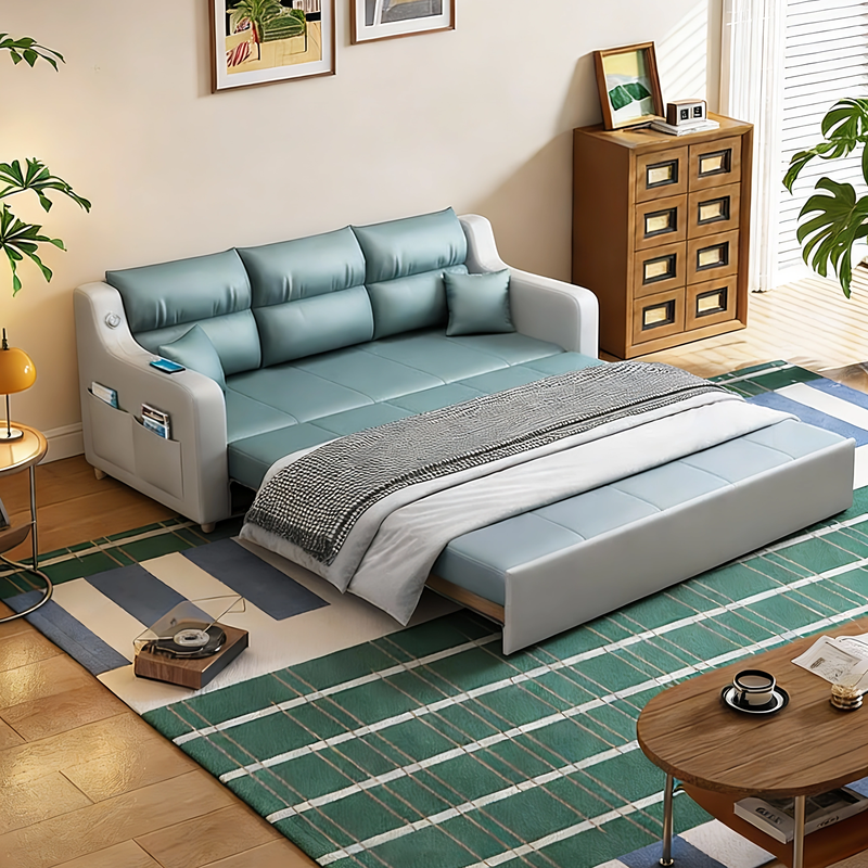 Xiangyu light luxury folding sofa bed for sitting and sleeping, multifunctional retractable living room size storage technology cloth sofa bed high resilience sponge model (technology cloth) outer diameter 1.8 meters + no storage USB charging