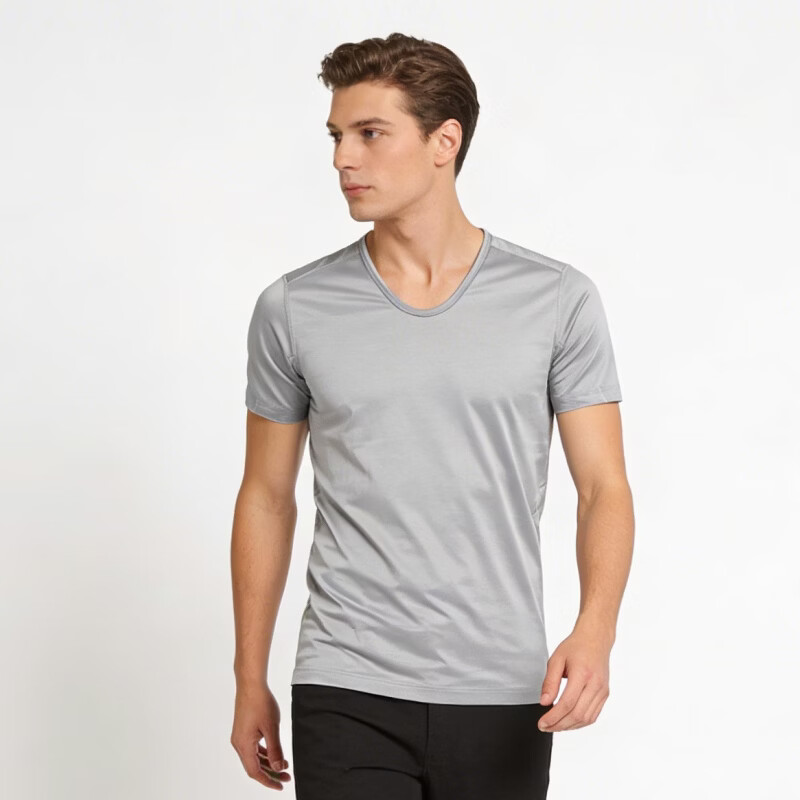 BYFORD/Baifu men's short-sleeved underwear Egyptian cotton men's bottoming shirt T-shirt solid color top sports MW2236 gray M