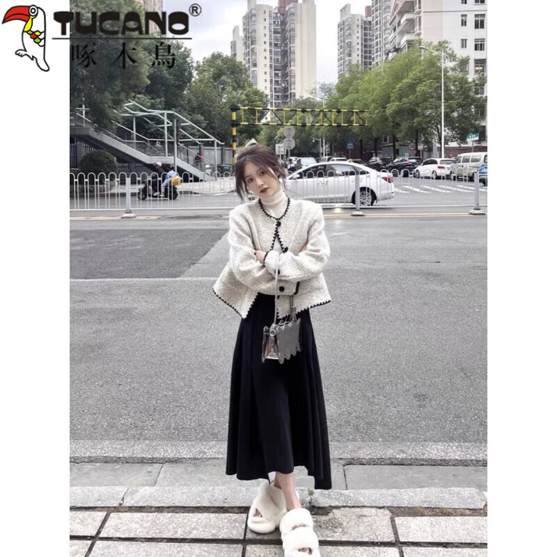 Woodpecker (TUCANO) French style small fragrant jacket women's short spring and autumn 2026 new high-end celebrity temperament small winter high-end sense gray white S recommended 70-95 pounds