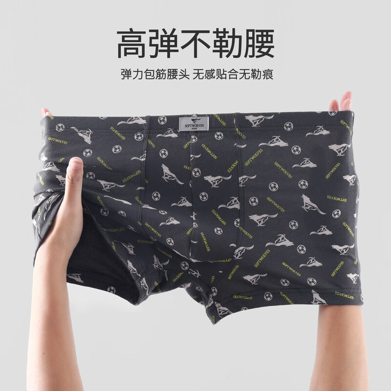 Septwolves Underwear Men's 100% Cotton Antibacterial Boxer Briefs 4 Pack Full Pants Antibacterial Running Wolf Style 4 Pack 2XL