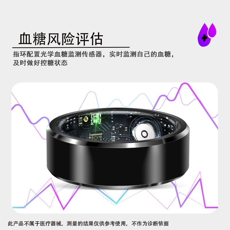 NUIBC Smart Ring Blood Sugar Blood Pressure Blood Lipid Uric Acid Heart Rate Blood Oxygen Sleep Monitoring Health Risk Assessment Ring Smart Ring Holiday Gift Elder Men and Women Ring Gold PRO Blood Sugar Blood Pressure Blood Lipid Uric Acid Upgraded Model No. 11 Finger Circumference/Circumference 68mm