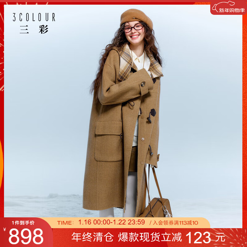 Sancai 2025 new winter style plaid double-sided woolen coat reversible woolen coat F
