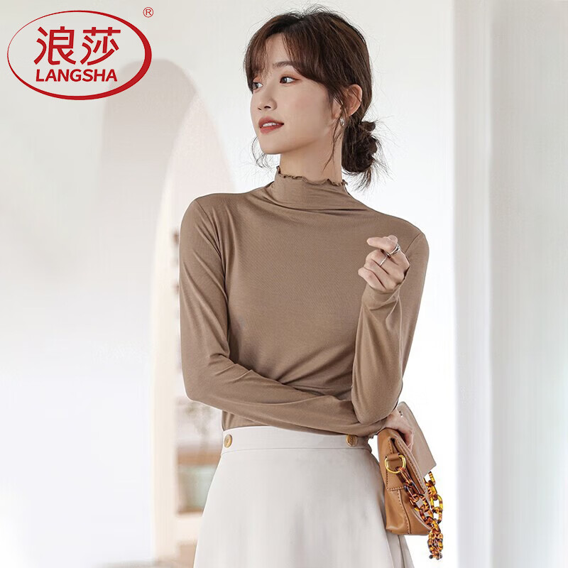 Langsha half turtleneck bottoming shirt for women, long-sleeved spring and autumn inner wear, slim fit autumn and winter underwear for women, thin style, mid-collar top, elegant white, one size fits all