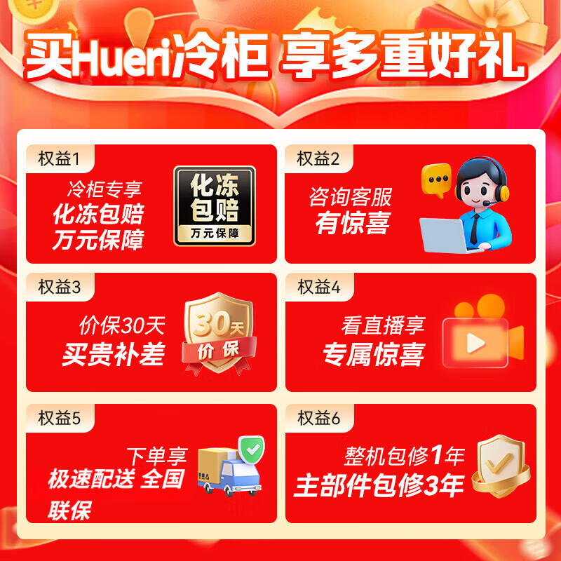 Hueri sea freezer 298 liters freezer household dual-temperature refrigeration and freezing first-class energy efficiency variable frequency air-cooled frost-free large capacity small freezer fresh cabinet electric freezer first-class energy-saving horizontal first-class energy efficiency | 158 upgraded frost reduction, taste and freshness/single temperature 72L