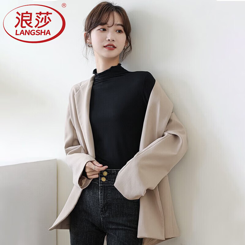 Langsha half turtleneck bottoming shirt for women, long-sleeved spring and autumn inner wear, slim fit autumn and winter underwear for women, thin style, mid-collar top, elegant white, one size fits all