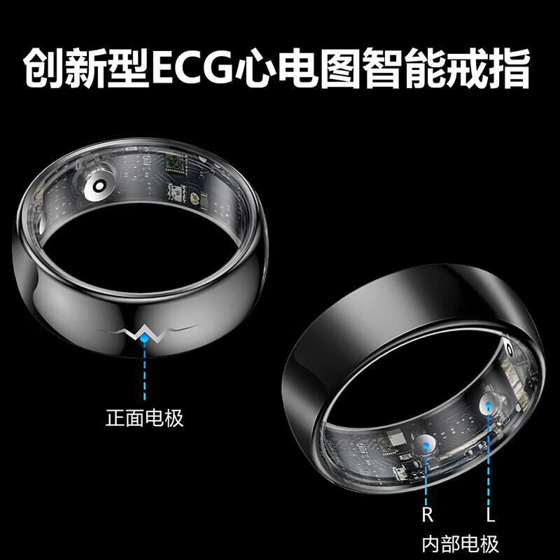 Case 99 people collected and added to purchase the 15th generation carbon fiber health smart ring, 24-hour dynamic monitoring of blood sugar, blood lipids, uric acid monitoring, waterproof S02 classic black, blood sugar, blood pressure, ECG, No. 7 (diameter 17mm, finger circumference 55mm)