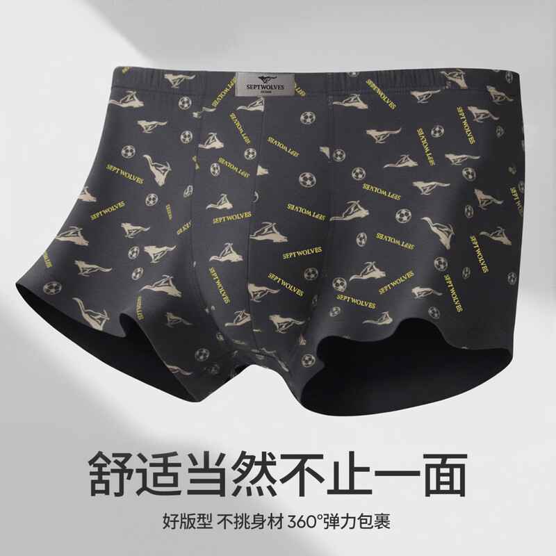 Septwolves Underwear Men's 100% Cotton Antibacterial Boxer Briefs 4 Pack Full Pants Antibacterial Running Wolf Style 4 Pack 2XL