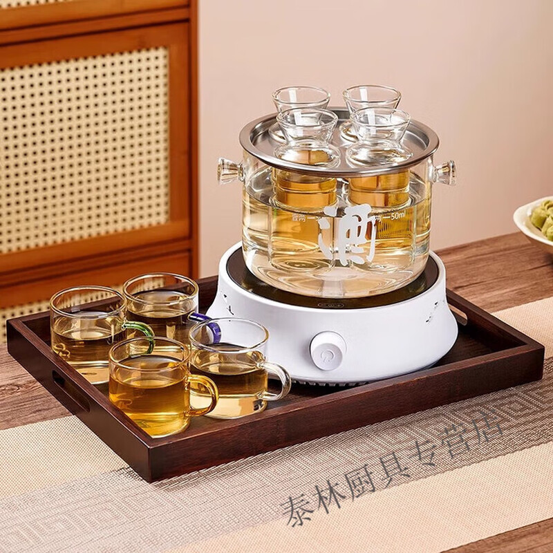 Tuojin German quality wine warmer household Chinese-style liquor cup wine dispenser set winter hot rice wine flower carving special can be added