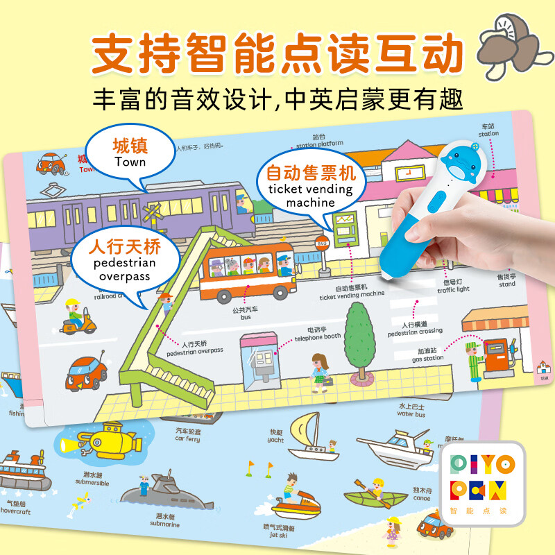 Click-to-read version, 0-4 years old children's cognitive encyclopedia, advanced edition, full set of 5 volumes, baby English picture book, bilingual early education book, 6 to 9-month-old infants' understanding of animals, fruits, vegetables, transportation, English reading book piyo pen, 0-4 years old children's cognitive encyclopedia, advanced edition, full set of 5 volumes