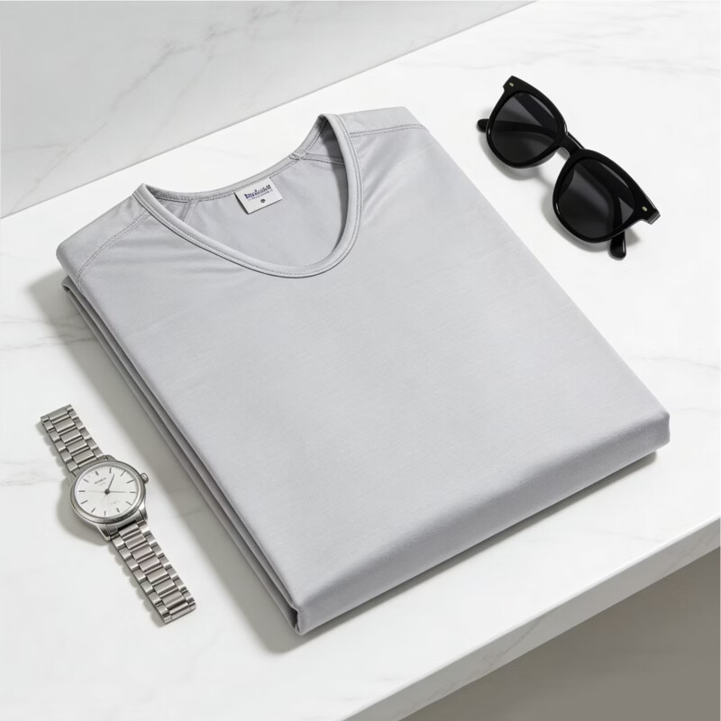 BYFORD/Baifu men's short-sleeved underwear Egyptian cotton men's bottoming shirt T-shirt solid color top sports MW2236 gray M