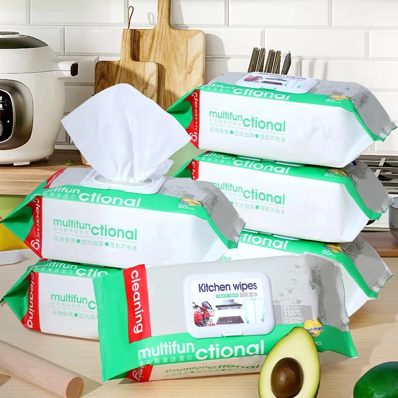 Thick little rooster head kitchen wipes range hood rag to remove heavy oil stains and grease paper wet wipes 1 layer 80 puffs * 2 packs new and old packaging randomly sent