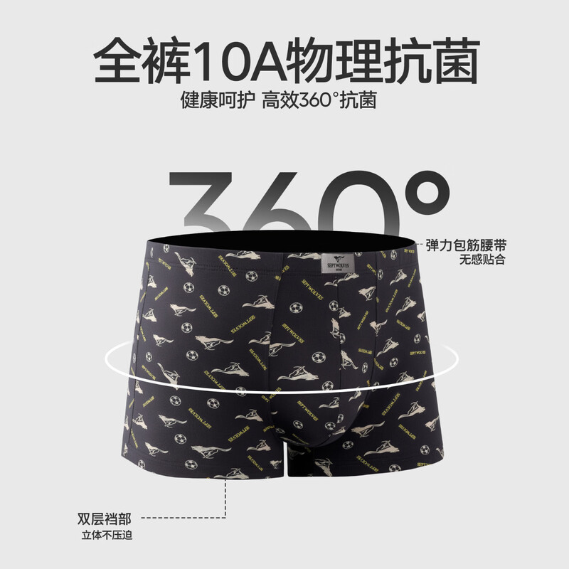 Septwolves Underwear Men's 100% Cotton Antibacterial Boxer Briefs 4 Pack Full Pants Antibacterial Running Wolf Style 4 Pack 2XL