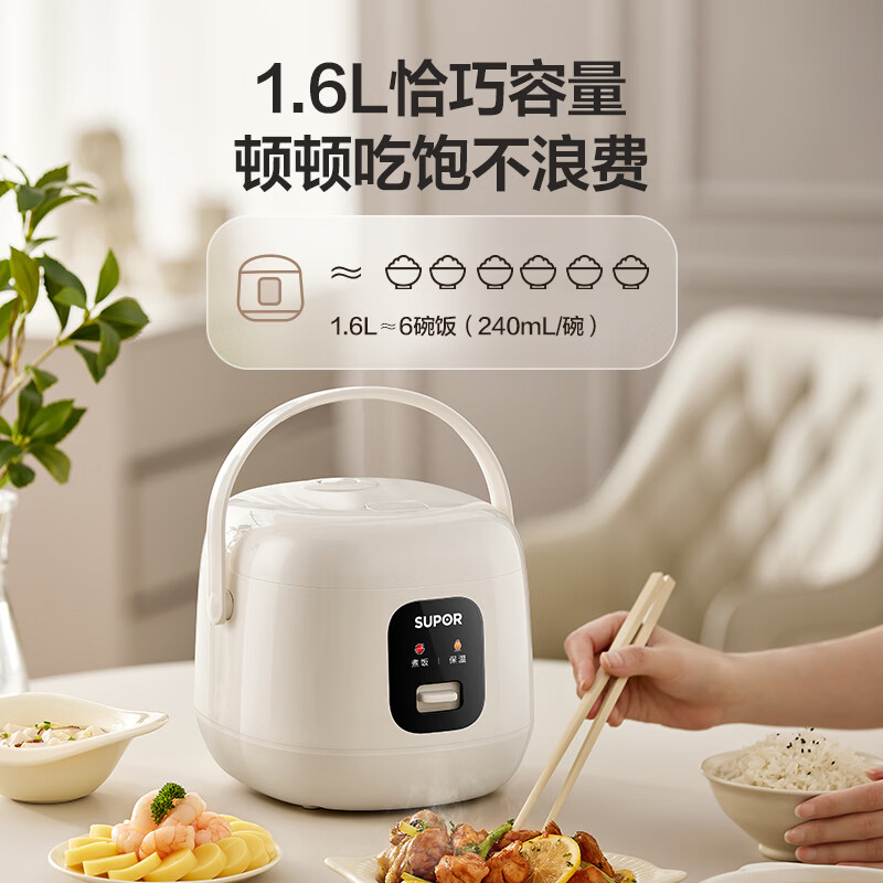 SUPOR (SUPOR) 1.6 liter large capacity, household use for 1-2 people, titanium ceramic non-stick inner pot, small mini smart multi-function rice cooker, rice cooker, rice cooker F16R1091 micro pressure