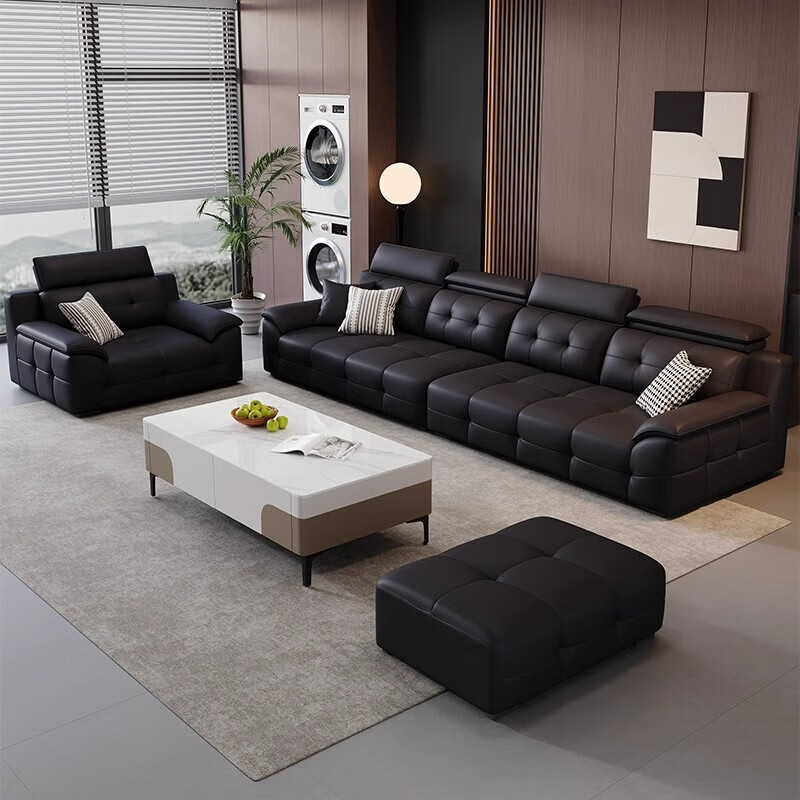 Munichuan Italian minimalist Lawrence leather sofa living room adjustable black light luxury straight sofa 2.4 meters