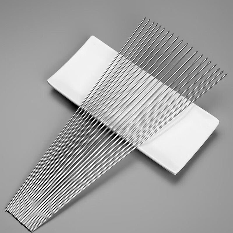 Jiaqi stainless steel barbecue skewers, flat skewers, outdoor mutton skewers, barbecue skewers, steel skewers, iron skewers, round skewers, full set of grilling round skewers (10 pieces)