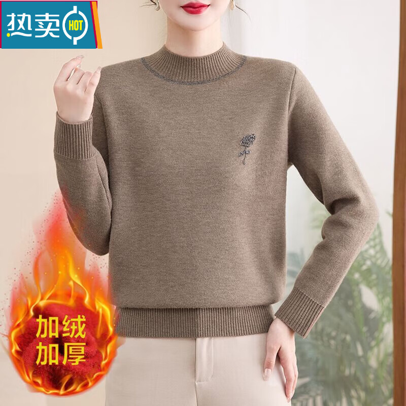 Xia Dian Suding Queen (SE.PSTP) mother's sweater plus velvet thickened half turtleneck winter sweater warm all-in-one velvet top with inner base layer trendy plus velvet thickened Angora red 3XL recommended 130-145 pounds