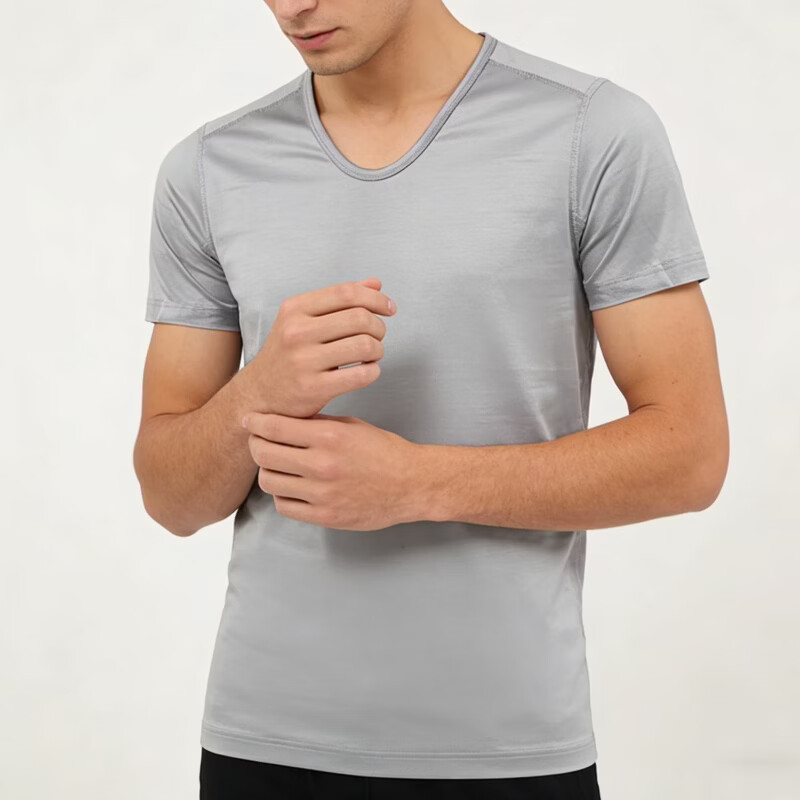 BYFORD/Baifu men's short-sleeved underwear Egyptian cotton men's bottoming shirt T-shirt solid color top sports MW2236 gray M