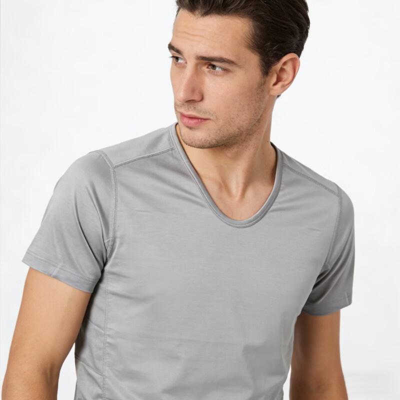 BYFORD/Baifu men's short-sleeved underwear Egyptian cotton men's bottoming shirt T-shirt solid color top sports MW2236 gray M