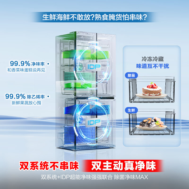 Ronshen Big Ice Elephant 600L dual system 60cm ultra-thin flat-mounted-36 C quick-freeze and sterilization cross four-door refrigerator first-class energy efficiency dual frequency conversion BCD-600P50CZGBX Snow Jiying