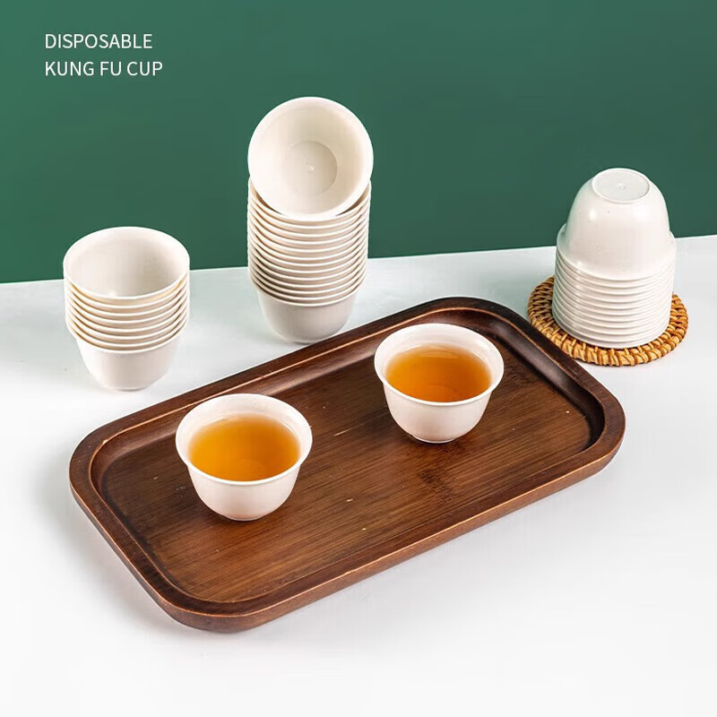 Starson rice husk disposable water cup Kung Fu tea cup small portable tea set office home drinking tea cup thickened rice husk tea cup 50 pieces