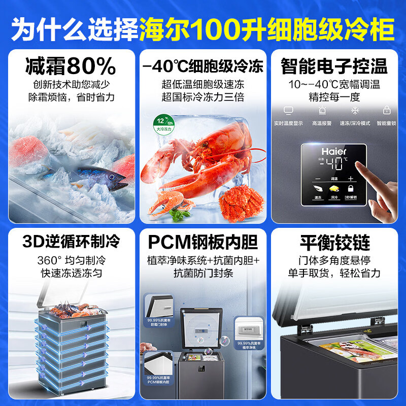 Haier refrigerator household small 100/142/200L ultra-low temperature minus 40 degrees fully frozen first-class pickle refrigerator Haier 142L-40 cell-level freezing color crystal glass panel/5