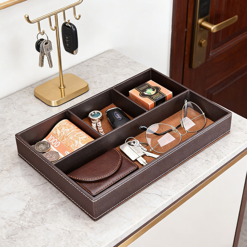 Richblue home living room entrance small items car key storage box creative storage tray stationery organizer desktop storage box coffee color A119