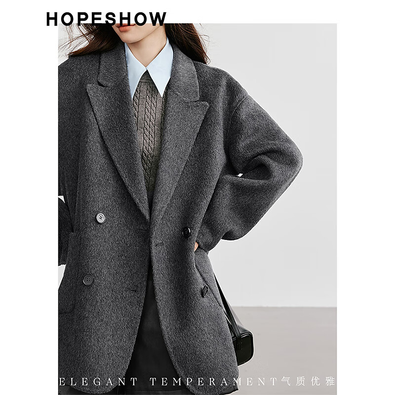 Red sleeves high-end woolen coat winter new women's commuter lapel collar temperament long hair double-sided woolen coat ash 056 S