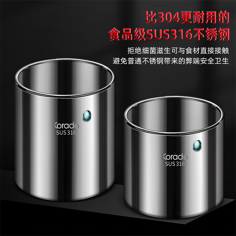 Korade chopstick barrel 316 stainless steel kitchen chopstick cage knife and fork spoon chopstick storage rack countertop tableware mildew-proof drain barrel 316 stainless steel chopstick barrel double-ended round + (with drain tray)