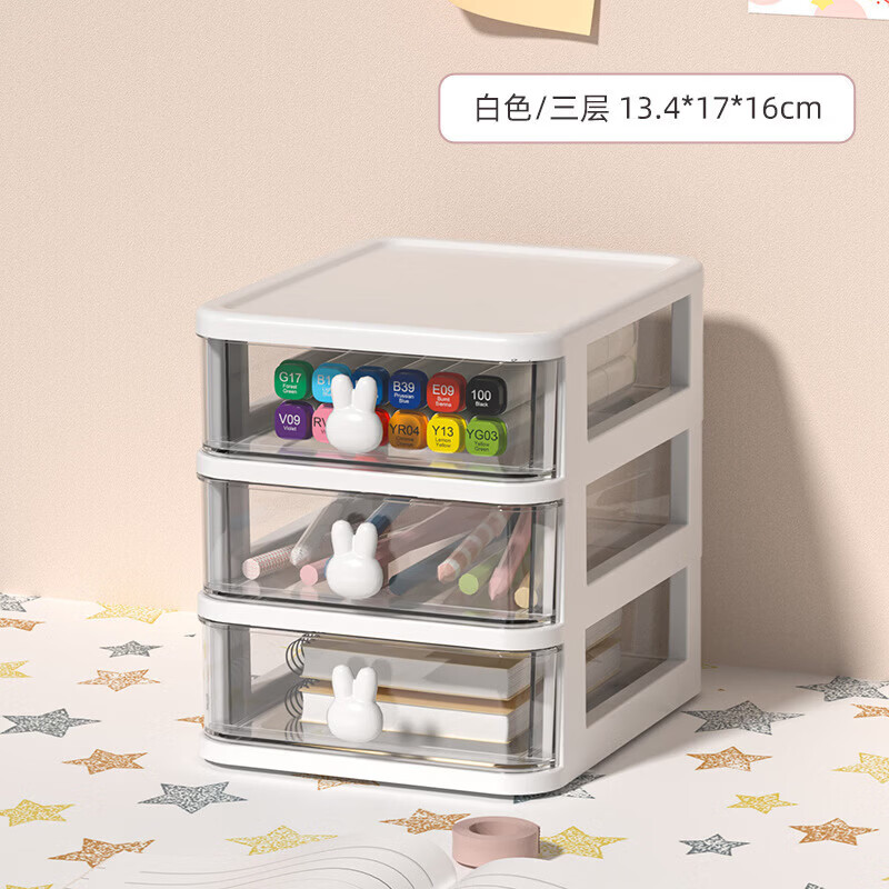 Zan Yingmei Storage Cartoon Desktop Box Transparent Small Drawer Desk Plastic Mini Storage Box Rabbit Stationery Organizing Box Desktop Storage 3 Layers 1 Set Colors Shipped Randomly