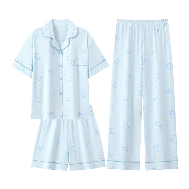 MAULTIAY Miffy Rabbit pure cotton pajamas for women 2026 summer new style high-end short-sleeved trousers three-piece home clothes can be worn outside, 100% cotton <small amount in stock> XL