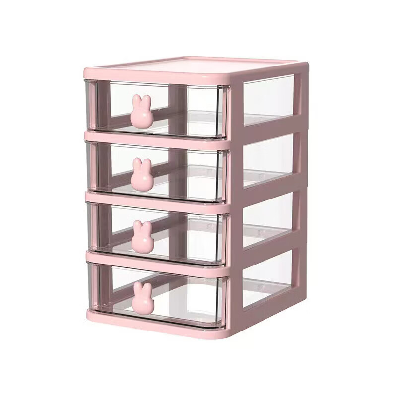 Zan Yingmei Storage Cartoon Desktop Box Transparent Small Drawer Desk Plastic Mini Storage Box Rabbit Stationery Organizing Box Desktop Storage 3 Layers 1 Set Colors Shipped Randomly