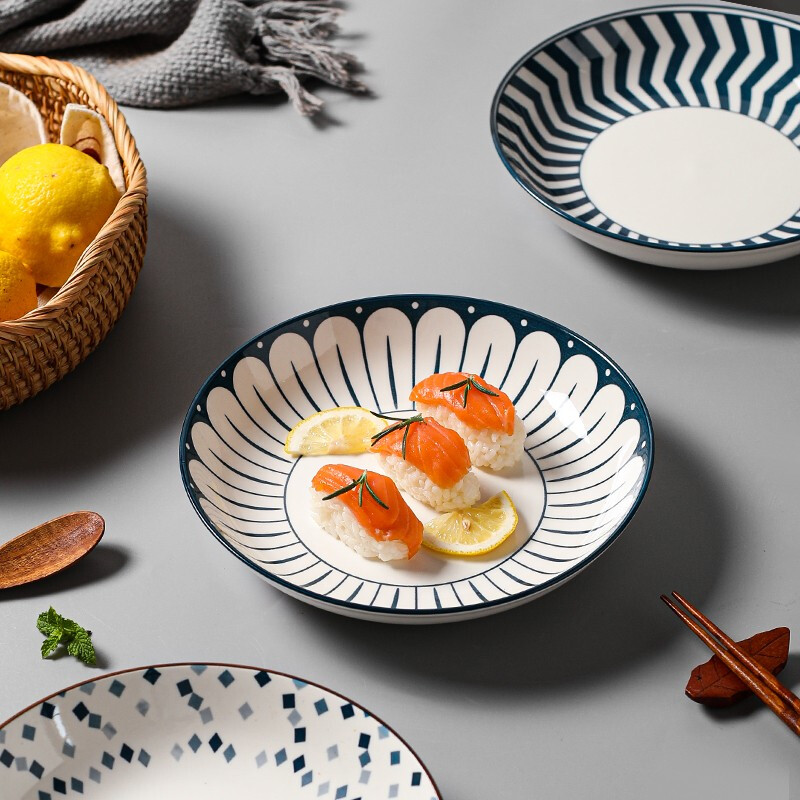 Kawashimaya Japanese-style ceramic plate dish plate household new Internet celebrity deep dish dish plate high-end tableware 8-inch deep plate (pack of four mixed colors)