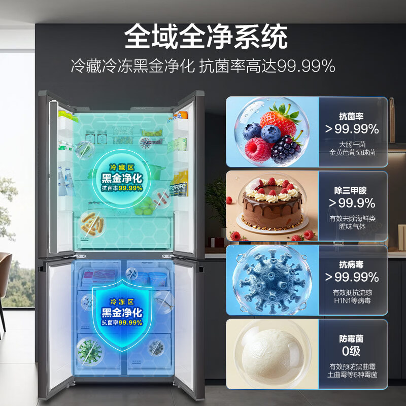 Haier 465 ultra-thin upgraded model 456L cross-door household refrigerator dual purification 2026 new air-cooled frost-free first-level energy efficiency BCD-456WGHTDEDB7U1 national supplement