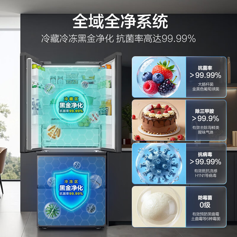 Haier Little Red Flower Series 456L French-style multi-door refrigerator 2026 new antibacterial double purification ultra-thin air-cooled frost-free BCD-456WGHFDEDB7U1 national subsidy