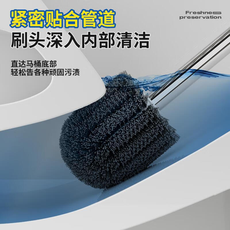 Zhibenxiong Toilet Brush Set, Extended Stainless Steel No-Dead Angle Cleaning Brush with Round Base, Special for Bathroom, Round Stainless Steel Rod Toilet Brush with Base, 1 Pack