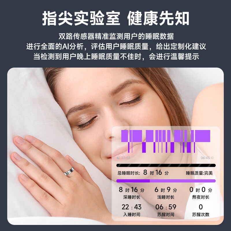 KPEPkpep health smart ring blood oxygen heart rate body temperature blood pressure male and female couple sports sleep monitoring remote control photo multi-functional health R16 Starlight Silver No. 8 inner diameter 18.1mm