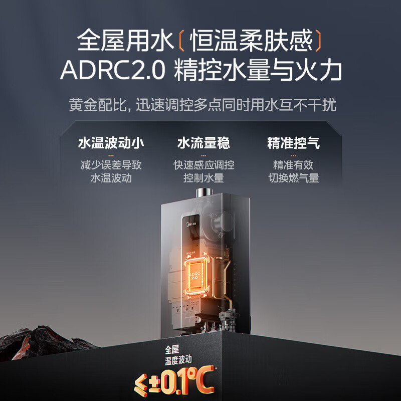 Midea gas water heater natural gas intelligent control pressurized water servo five-fold purification kitchen household frequency conversion energy-saving gas-saving constant temperature 13 liters/16 liters gas water heater RF3 series 16L JSQ30-RF3 natural gas